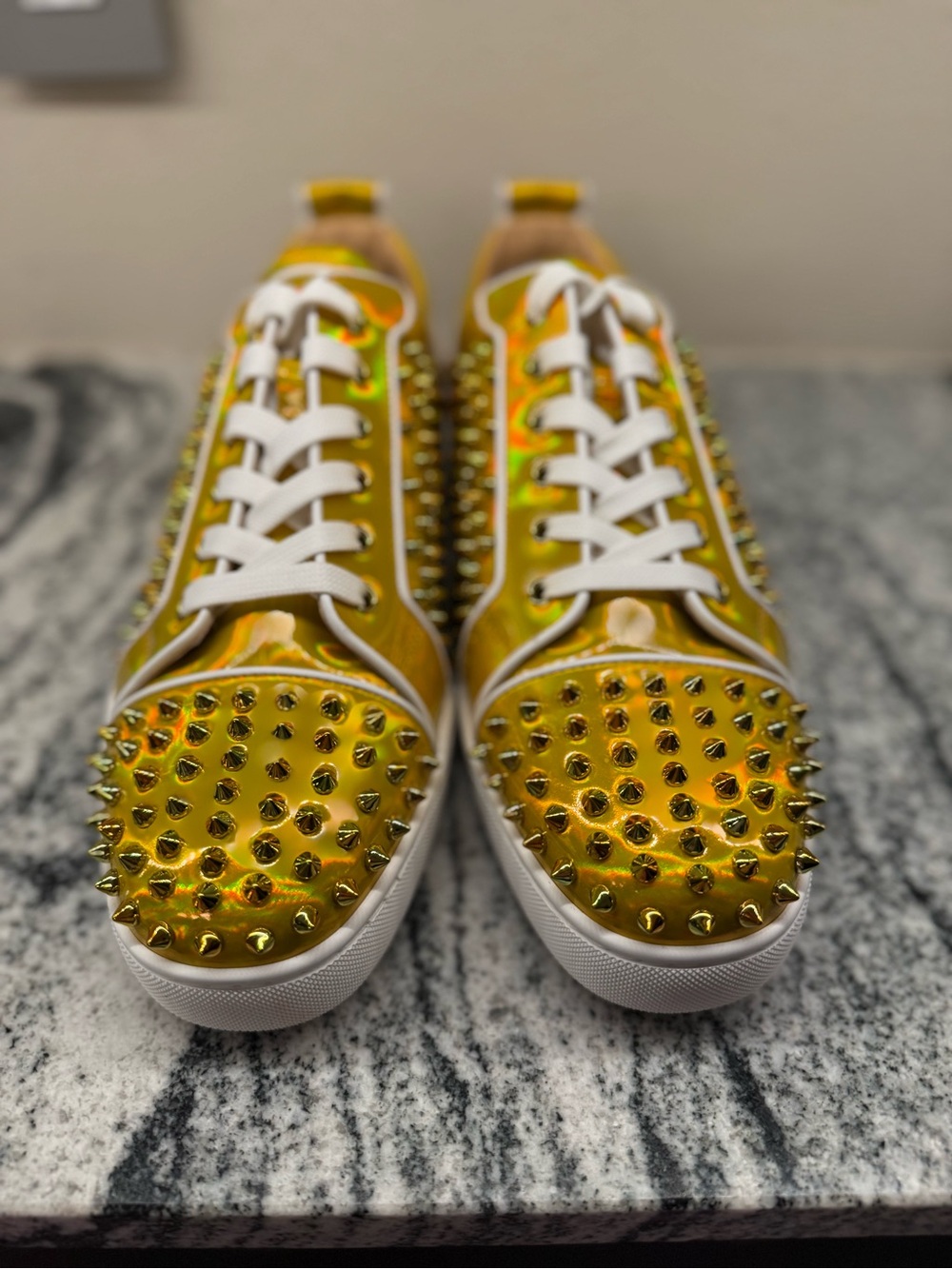 Christian Louboutin Louis Junior Spikes Gold Holographic Sneakers US 12/UK 45 - Picture 5 of 6